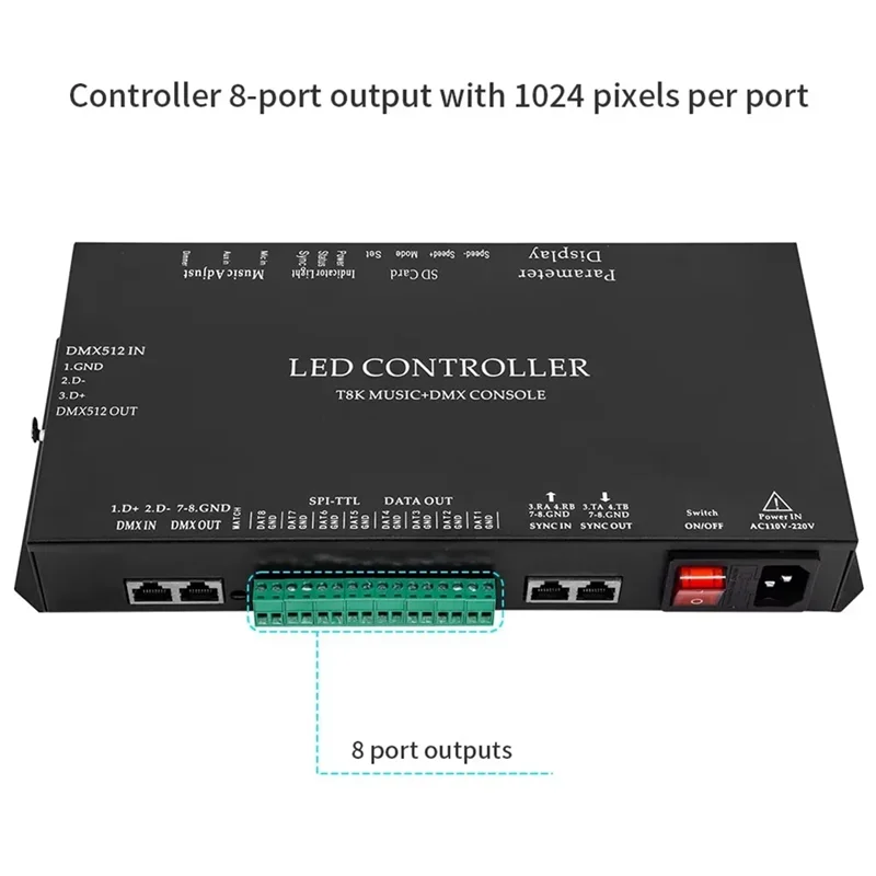B03B-WS2811 WS2815 Per RGBIC SPI-TTL Controller modulo luce di striscia led T8K Musica + Console DMX 8 canali Porta con microfono In