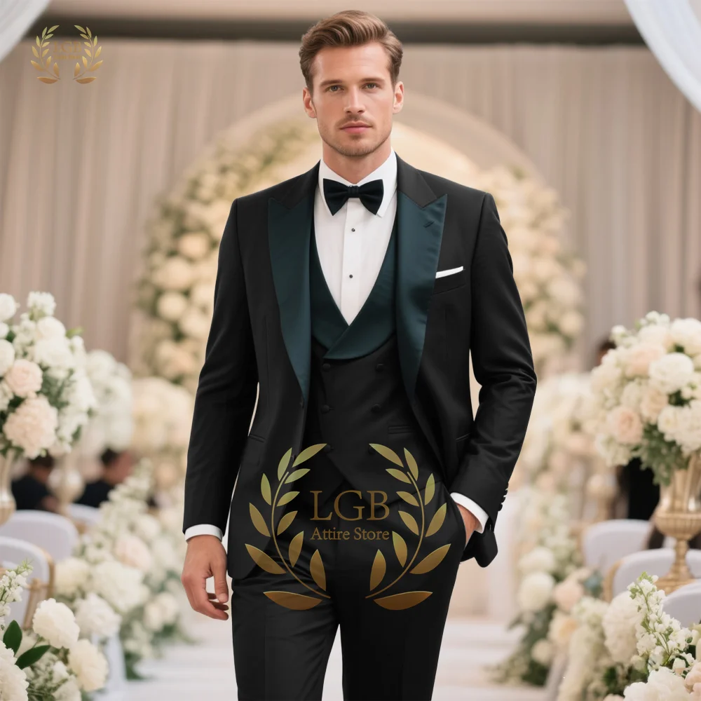 

Men's Shawl Collar 3-Piece Suit Single Button Jacket & DB Vest Fashion Formal Wear Luxury Blazer Pants Set