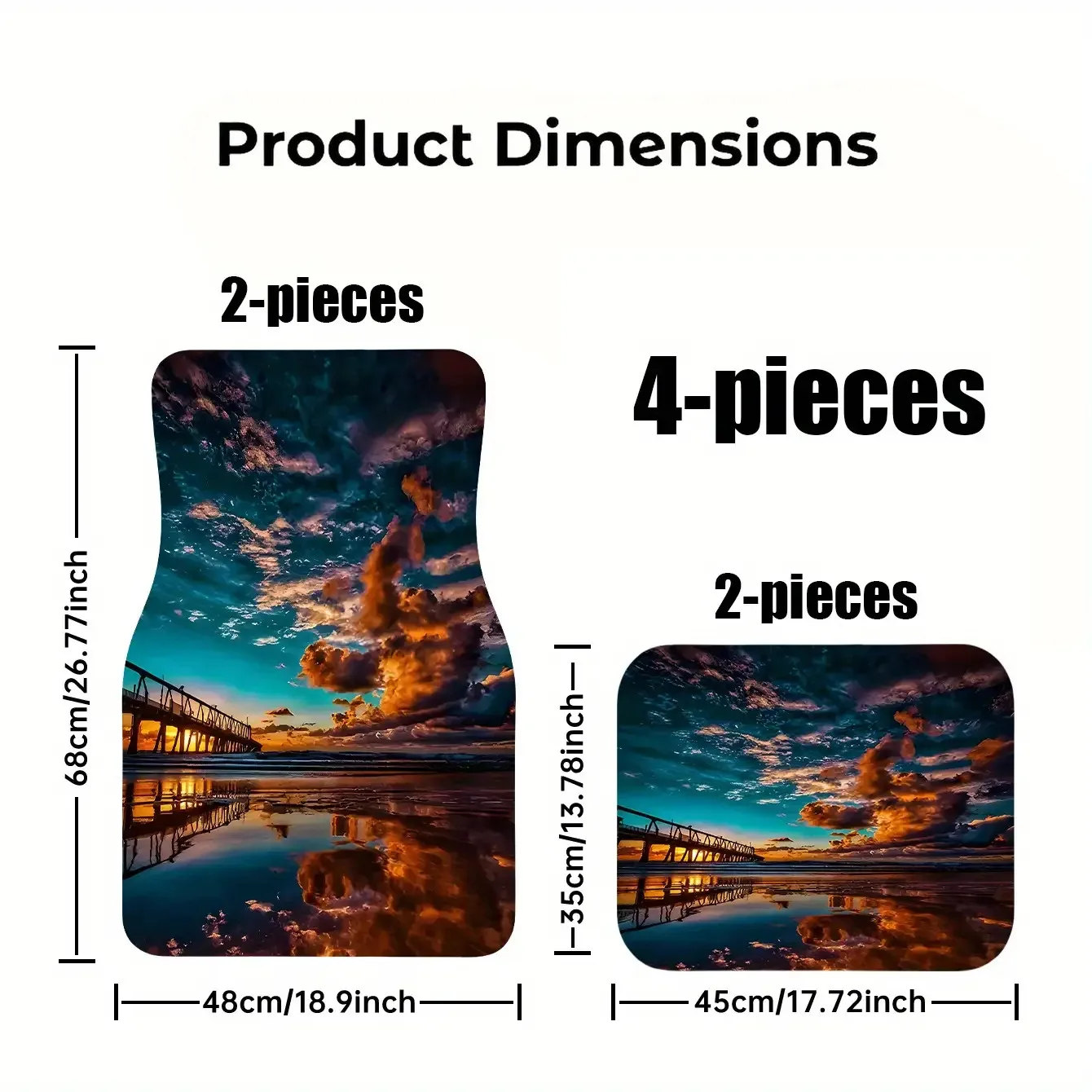 4-teiliges Fußmatten-Set mit lebhaftem Strand- und Pier-Sonnenuntergang-Design: Material, das für alle Modelle geeignet ist, stilvoll und langlebig, perfekt als Th