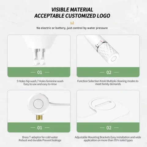 Smart bidétillbehör Ultratunn toalettsitstillbehör Dubbelt munstycke Justerbart vattentryck Icke-elektrisk sprutmunstycke 12 best sales smart bidé - №10