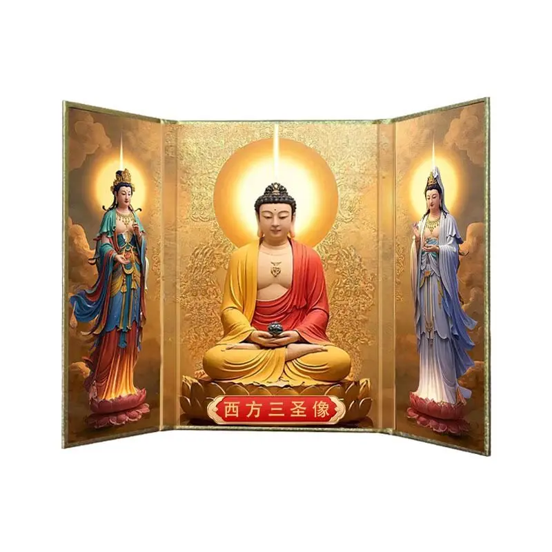 

Cz sansheng foldable buddhist hall desktop ornaments 16 open screen amitabha buddha seated statue guanyin buddha statue for home