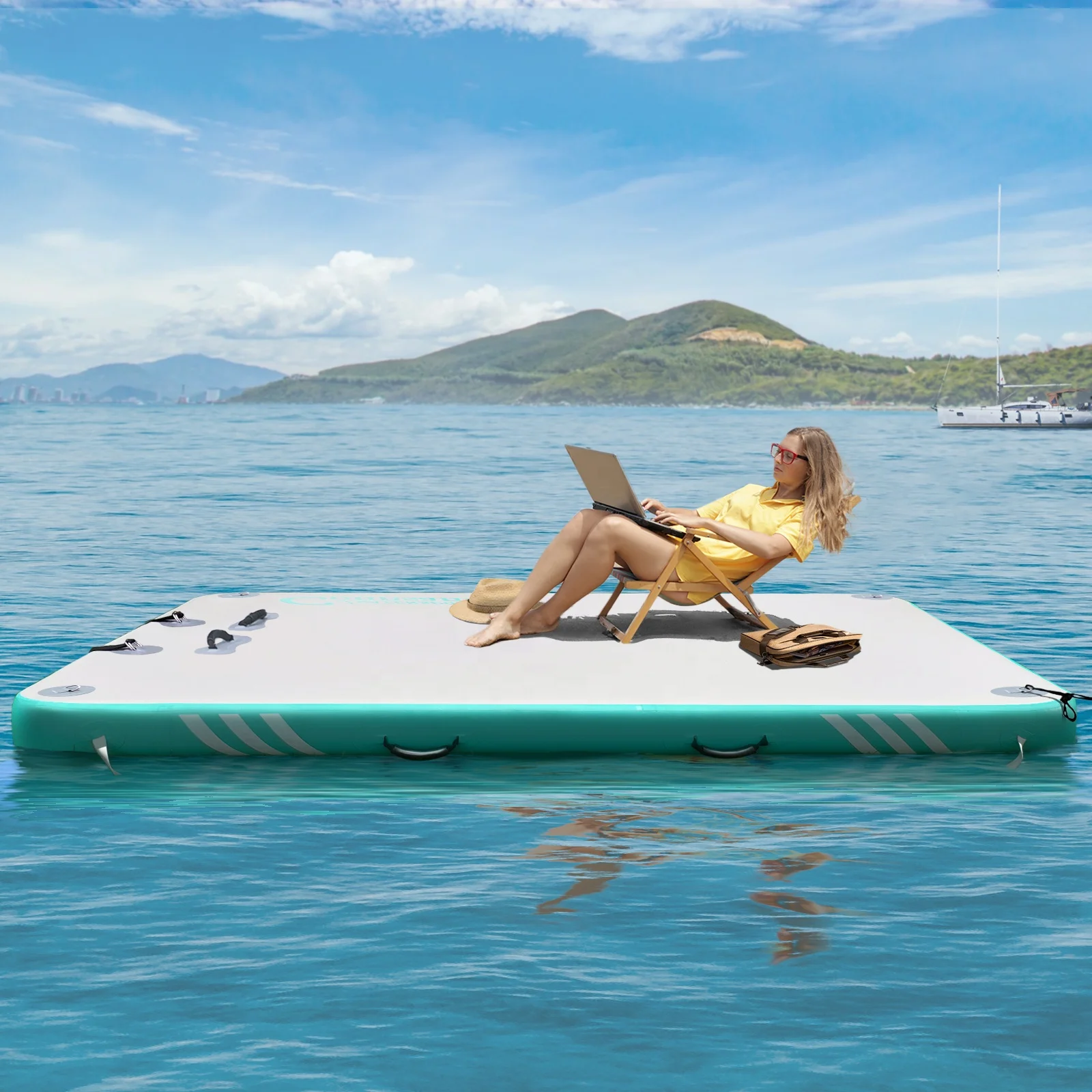 

Inflatable Platform Floating Island Water Teak Dock Swim Platform Raft Boat