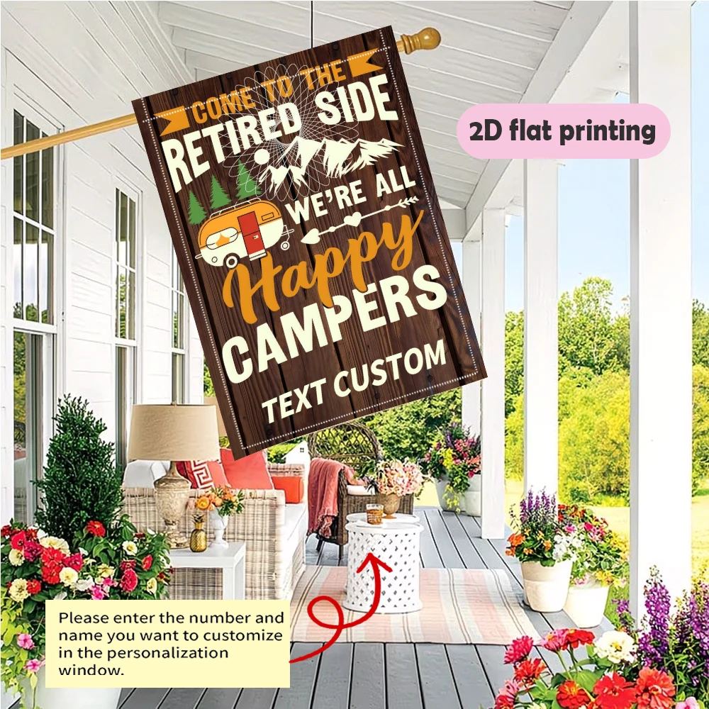 Custom Garden Flag, Custom Text Camper Mountain Wood Grain,garden decoration Outdoor Courtyard Decor