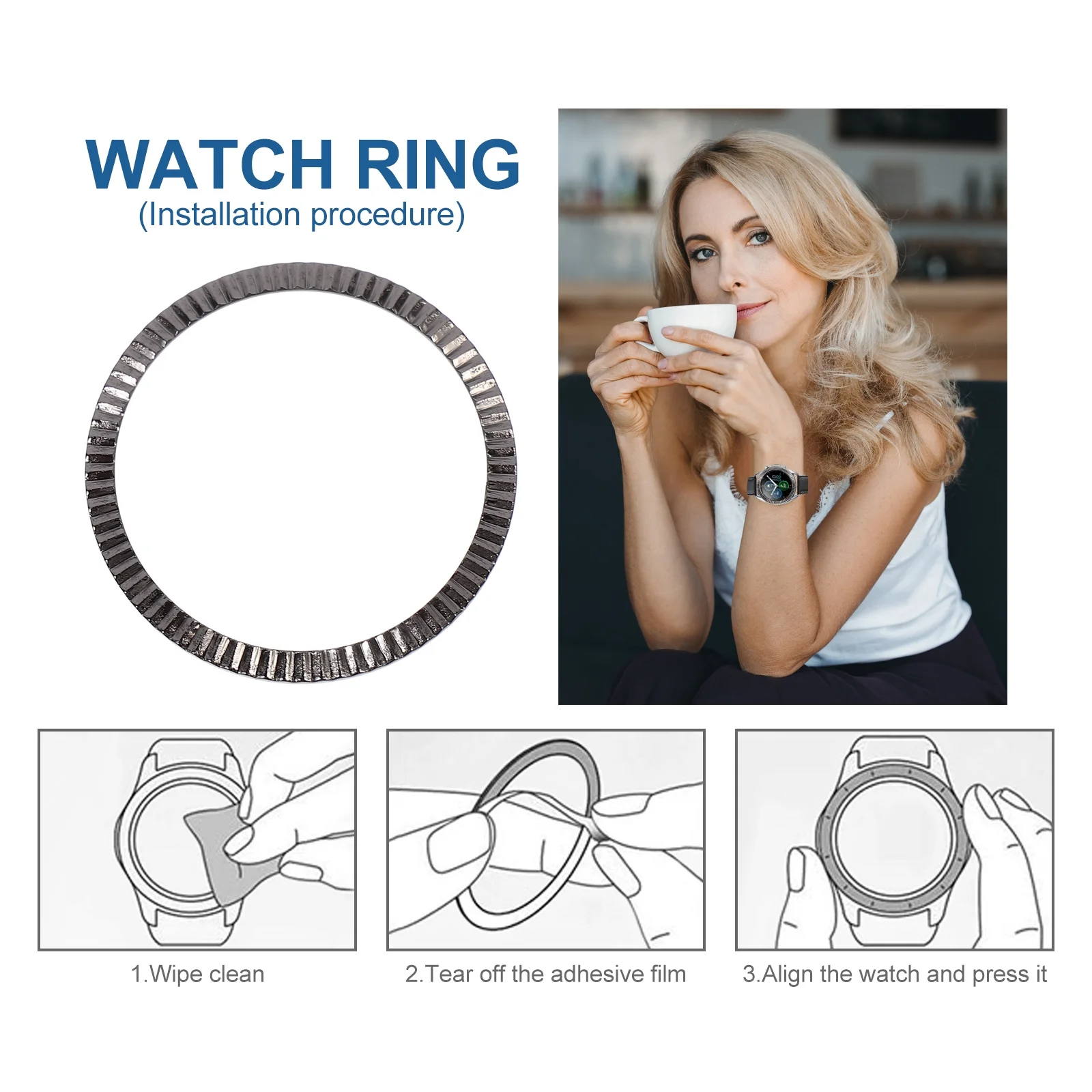 

1Pcs Wave Pattern Alloy Watch Bezel Scratch Resistant Watch Accessory Cover Ring Protector Upgrade