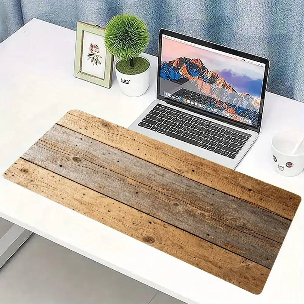 Natural Wood Grain Extended Gaming Mouse Pad Non Slip Desk Surface Rustic Vintage Wooden Texture Art Print For Computer Desktop