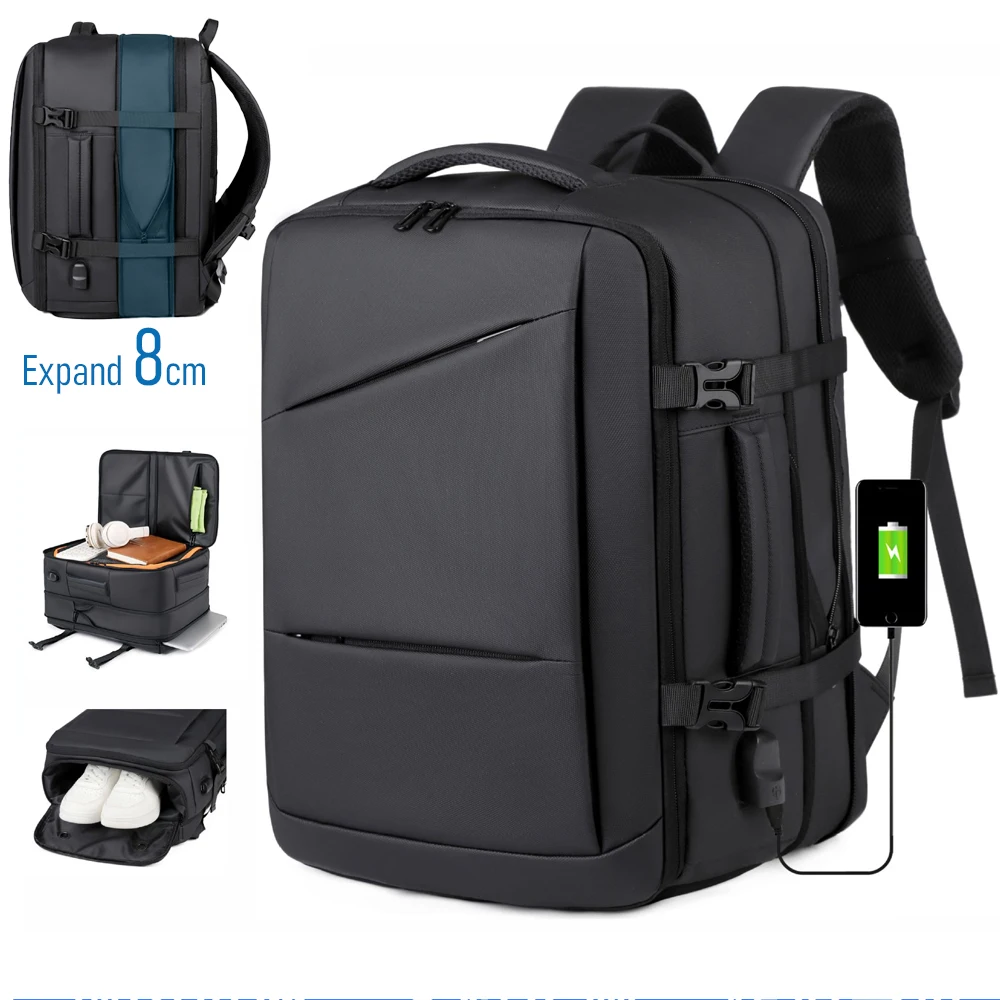 Backpack Men 15.6 Inch Laptop Backpacks Expandable Daypack USB Charging Large Capacity Travel Backpacking with Waterproof Bag
