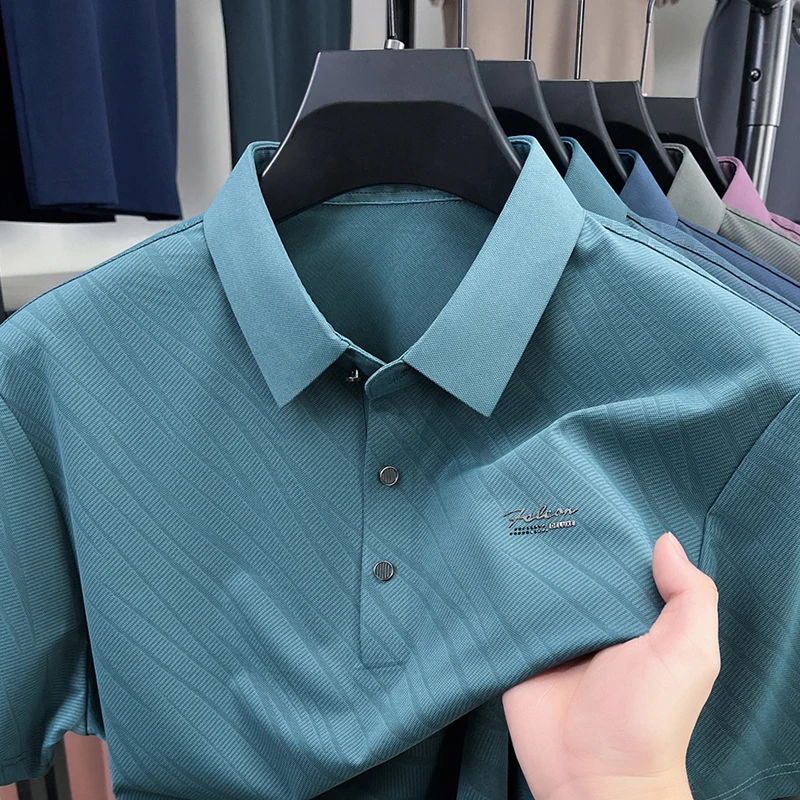 

Fashion line printed men's short sleeve polo shirt luxury trend brand summer new item business casual solid color lapel T-shirt