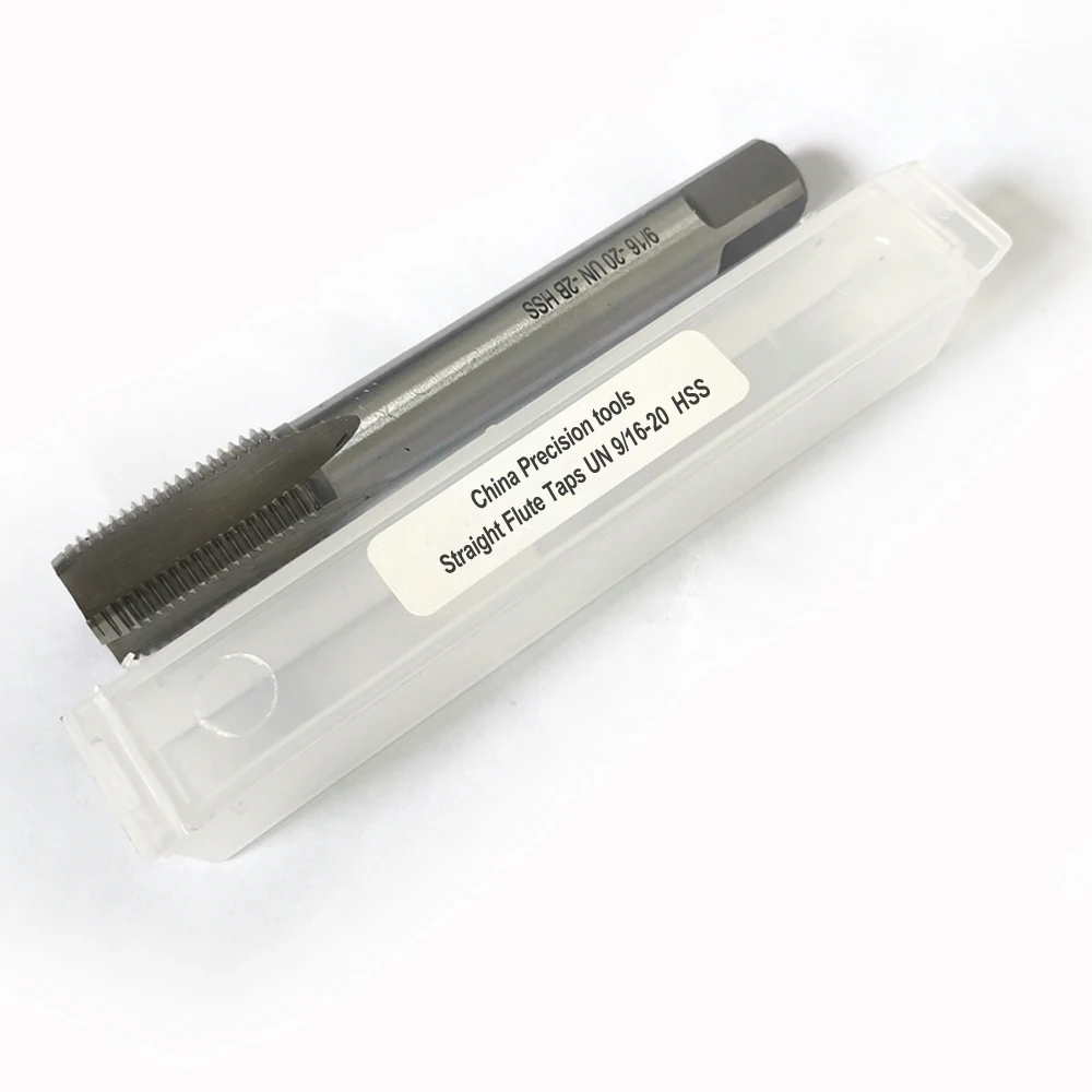Grifo de rosca de tornillo unificado HSS unc unf 9/16 9/16 ", grifos de flauta recta de rosca fina UNEF UNS 9/16-14 9/16-18 9/16-20 9/16-24