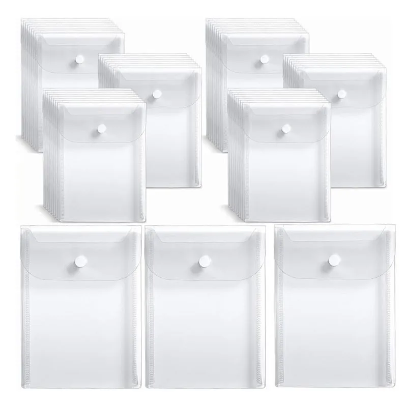 A23T Stamp and Die Storage Pockets 50Pcs Clear Snap Plastic Envelopes 5x7 Reusable Folders for Stamps Cutting Dies
