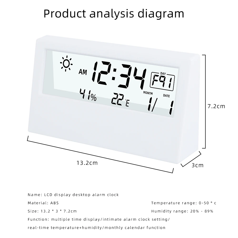 Multifunctional LED Thermometer Hygrometer Electronic Temperature Humidity Meter Alarm Clock Weather Station For Home And Office