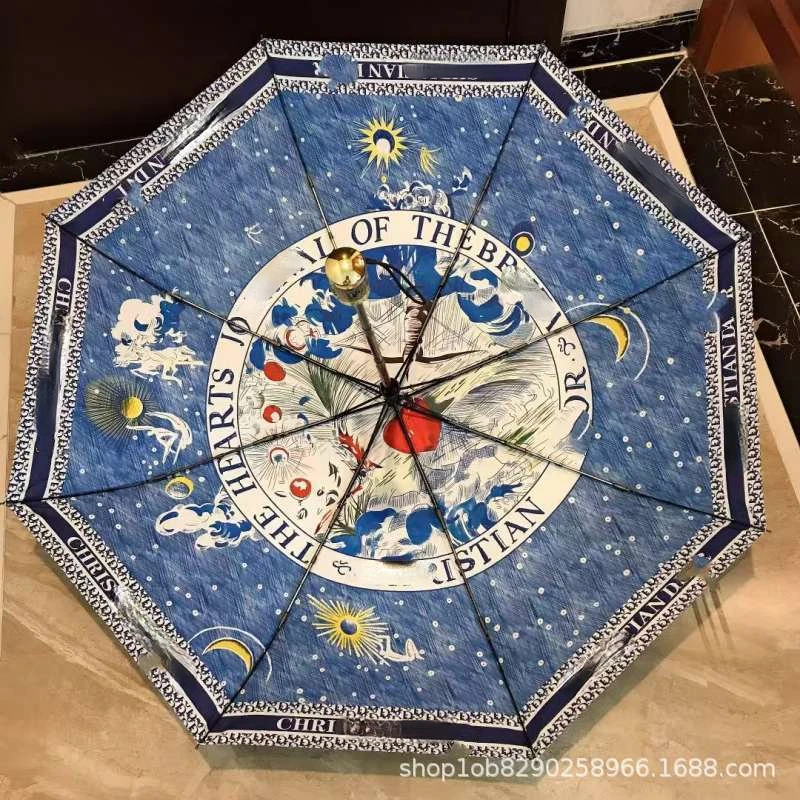 

Fashionable Home Rain and Rain Dual Use Fully Automatic Umbrella Classic Landscape Painting Black Glue Sunscreen Umbrella Gift