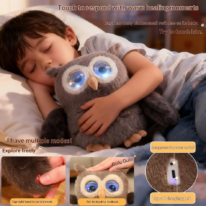 Emotional Response AI Owl  Plush Toy with Voice Interaction Bluetooth WiFi Connected Soothing Companion for All Ages