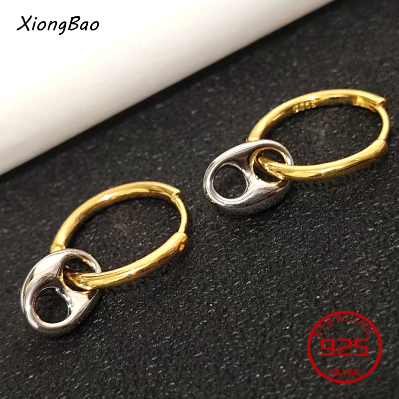 

Серьги-кольца из стерлингового серебра 925 пробы с дизайном «свиной нос» для женщин, S925HOT 2026, Корея, геометрический ажурный дизайн, изысканные ювелирные изделия
