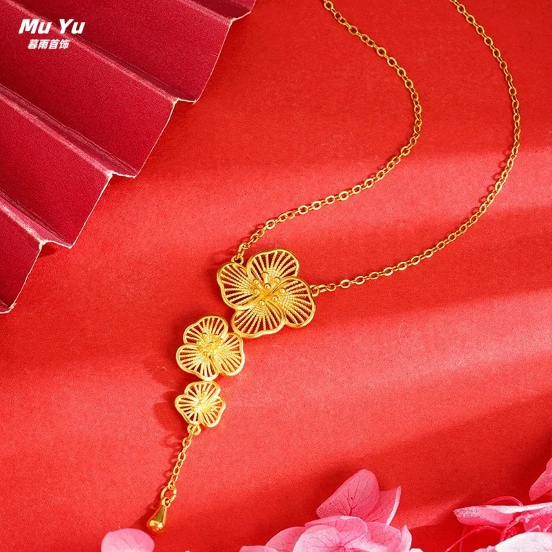 Store Same Style Plum Blossom Falling Snow Necklace for Women Hollow Out Imitation Flower Tassel Pendant Integrated Chain Jewelr