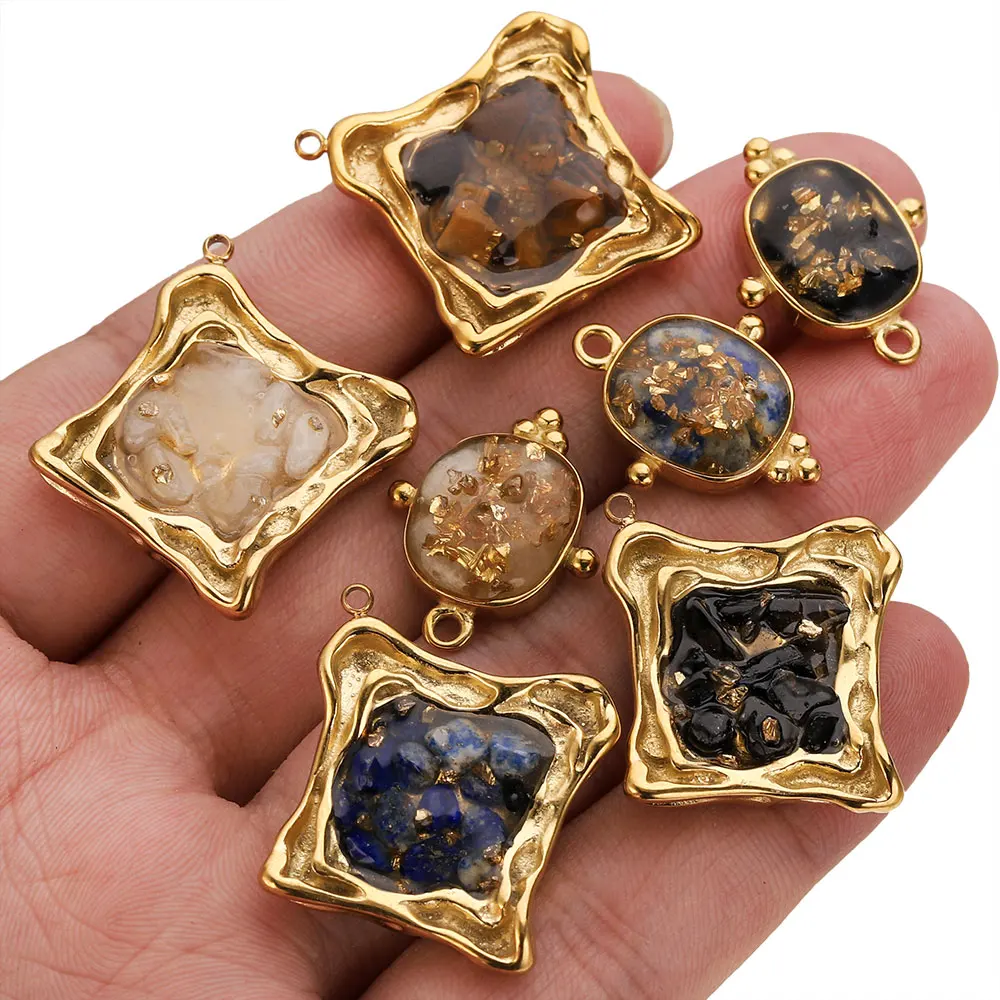2 Stück Edelstahl Vintage Emaille-Anhänger, vergoldeter Harz-Verbinder-Charm für DIY Ohrring- und Halsketten-Schmuckherstellungszubehör – Detail 2