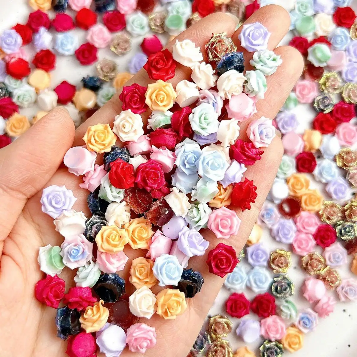 30PCS 3D Resin Sweet Luminous Rose Nail Art Decorations Accessories Multicolor Simulated Gradient Soft Rose Nail Charms Supplies