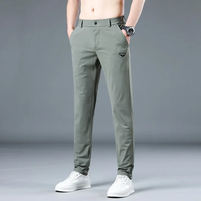 

Men's Summer Thin Casual Pants Ice Silk Elastic Waist Loose Straight Leg Elastic Long Pants Breathable Qui Dry Pants