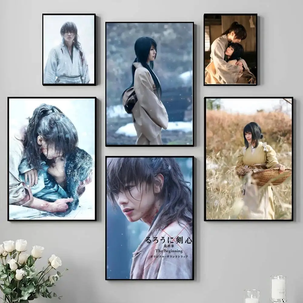 Movie Anime R-Rurouni K-Kenshin The Beginning Poster Self-adhesive Art Waterproof Paper Sticker Coffee House Bar Room Wall Decor