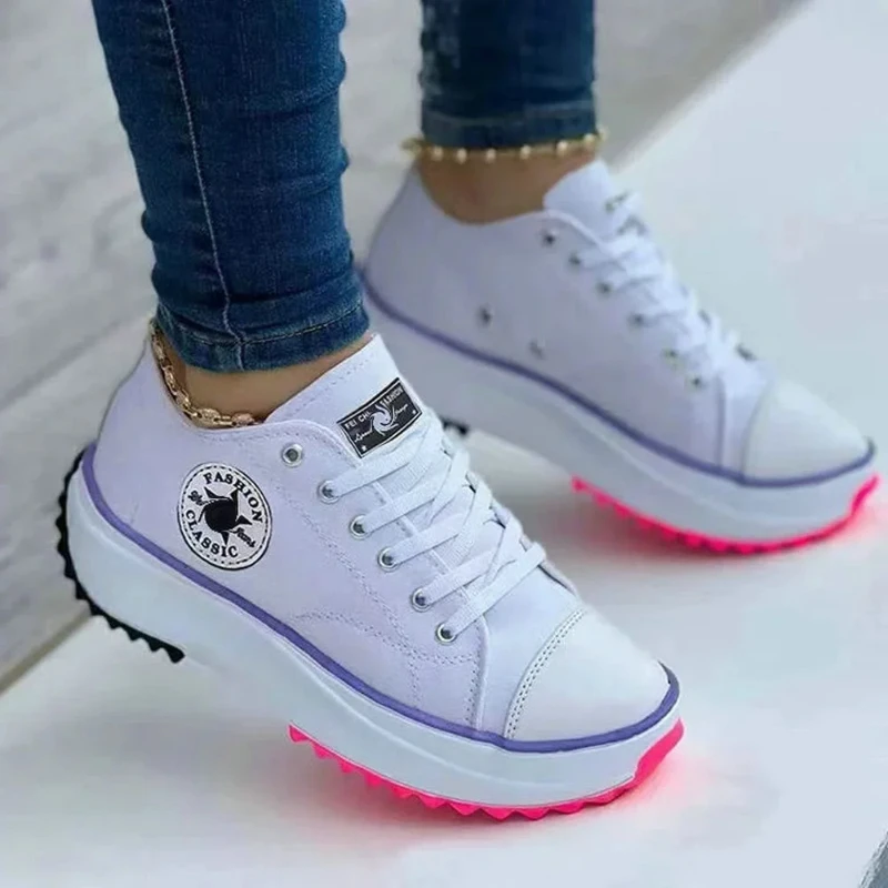 Women Shoes Classic White Canvas Sneakers Fashion Platform Women Casual shoes High Quality Lace-Up Feamle Tennis Shoes 35-43