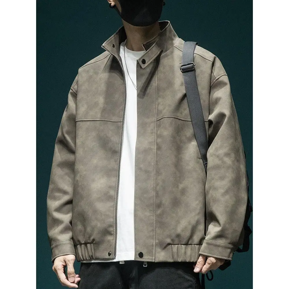 

American Sle Motorcycle PU Leather Jaet Men's Casual Loose Coat Spring Autumn New Retro High-ade Leather Outerwear