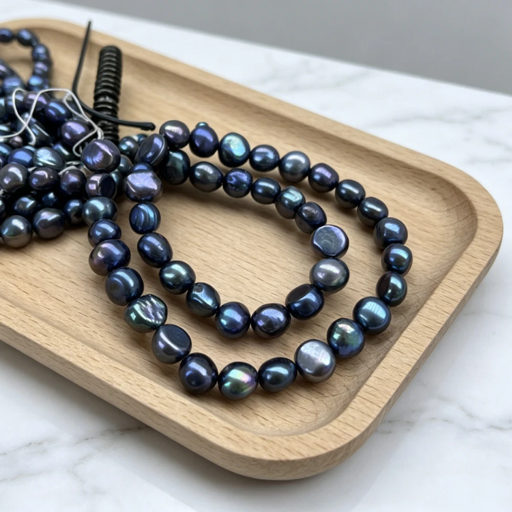 

8–9mm Black Through-hole Pearls Irregularly Shaped Natural Freshwater Pearls Beads for Jewelry Making DIY Necklaces Accessories