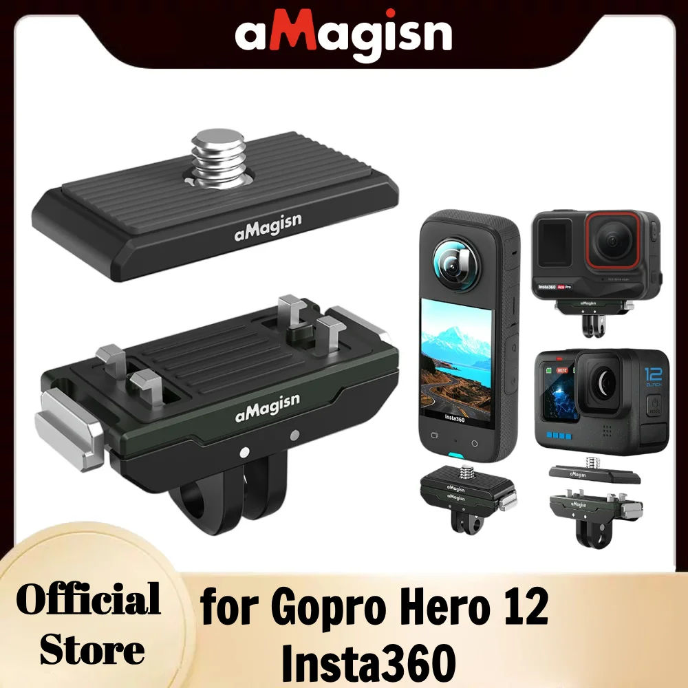 aMagisn Magnetic Aluminium Quick Release Mount,Compatibility:Insta360 Ace Pro 2 / Ace Pro / Ace / X4 / X3 / ONE X2 Gopro Hero 12