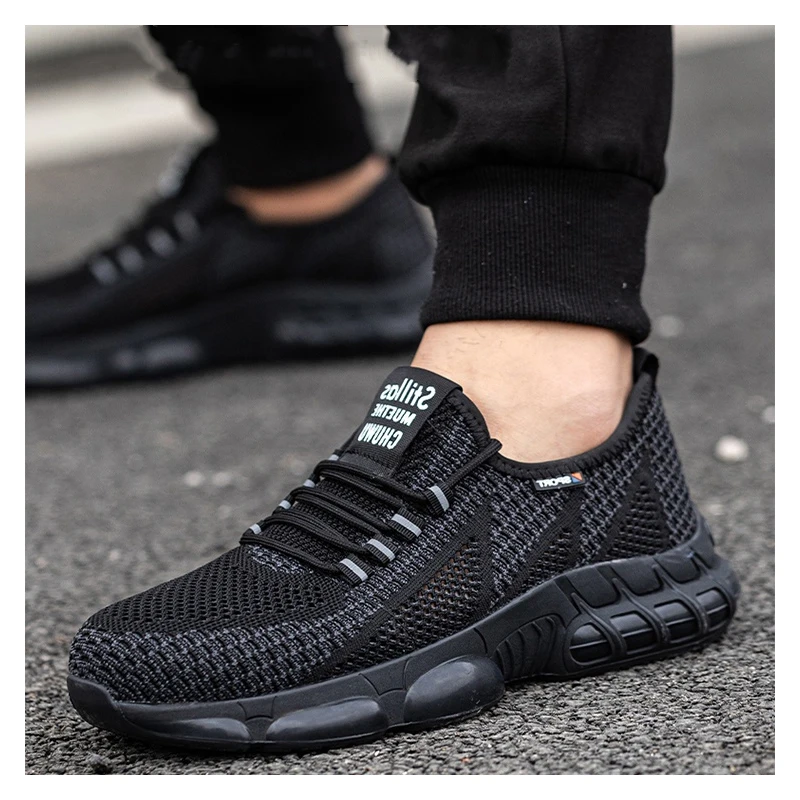 mens casual breathable steel toe caps working safety shoes worker summer security boots black safe sneakers protective footwear