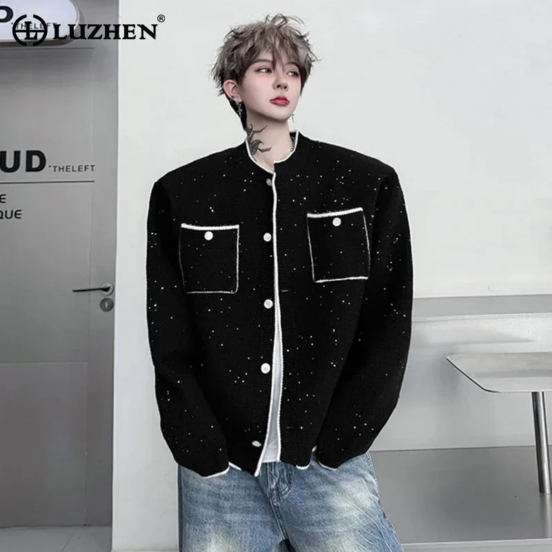 

LUZHEN Sequin Patchwork Pockets Decorate Handsome Casual Jacket Men Fashion Original 2025 Autumn Street Temperament Coat JY4448