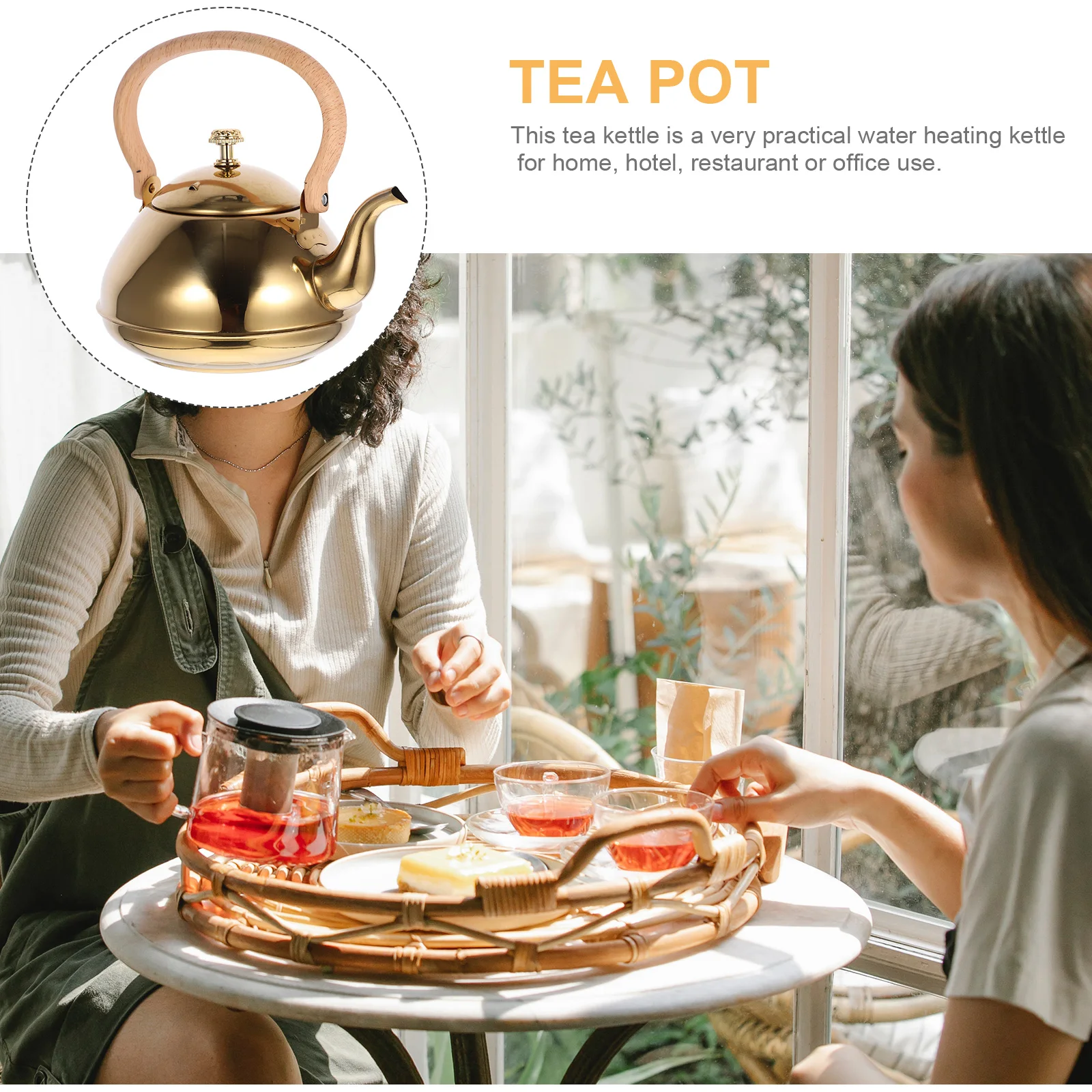 

Tea Pots Handle Boiling Kettle Restaurant Teapot Desktop Water Stainless Steel Travel