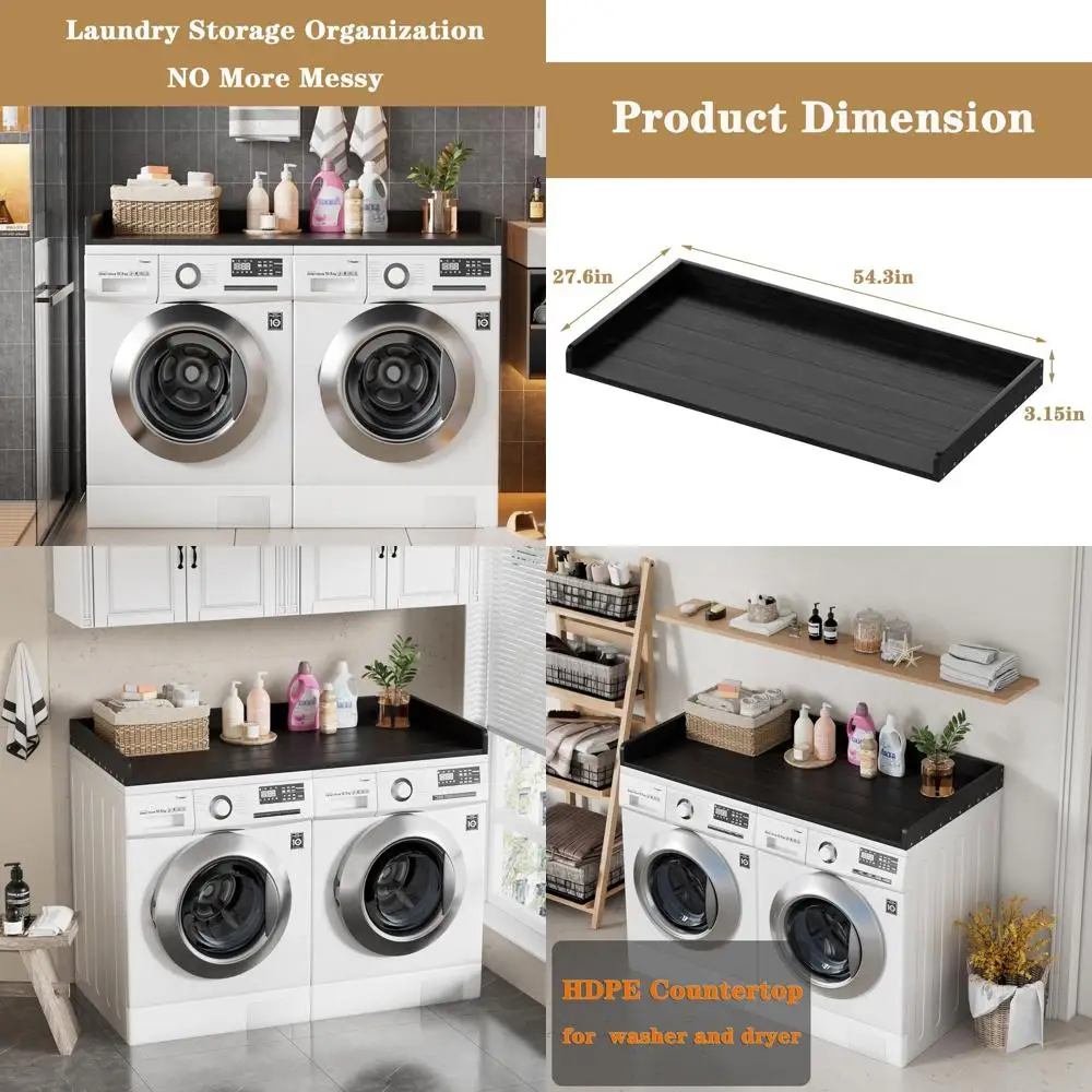 

Laundry Room Storage: 54x27.5 HDPE Composite Washer Dryer Countertop Cover in Black Grey