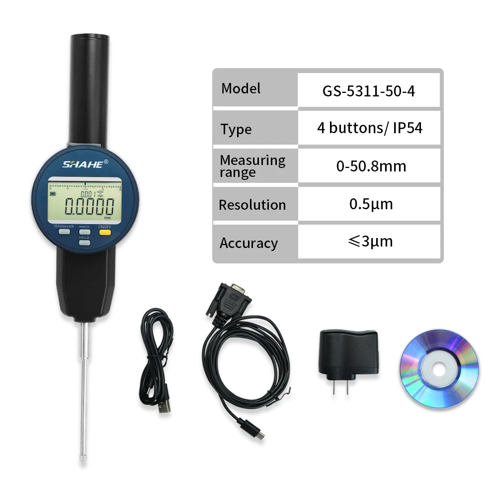 SHAHE NEW Metric/Inch 0-50.8 mm 0.0005mm Electronic Indicator with Rechargeable Battery Waterproof Digital Dial Indicator