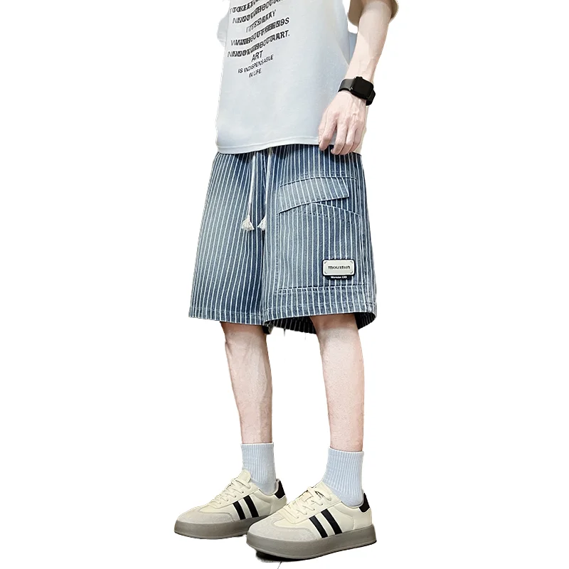 

Fashion Men's Cargo Shorts New Summer Heavyweight Cotton Blend Loose Fit Striped Multi Pocket Shorts Minimalist Urban Streetwear
