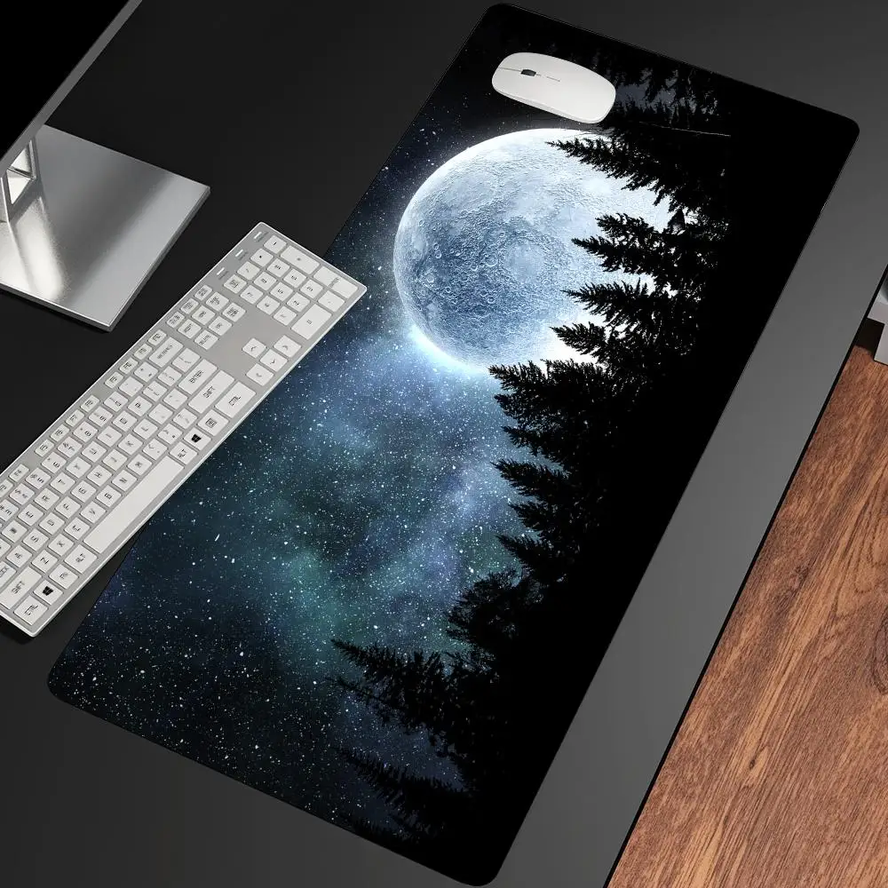 Moon Forest Silhouette Night Sky Desk Mat Table Mat Pc Accessories Mousepad Office Desk Decorating XXL Mouse Pad Keyboard Pad