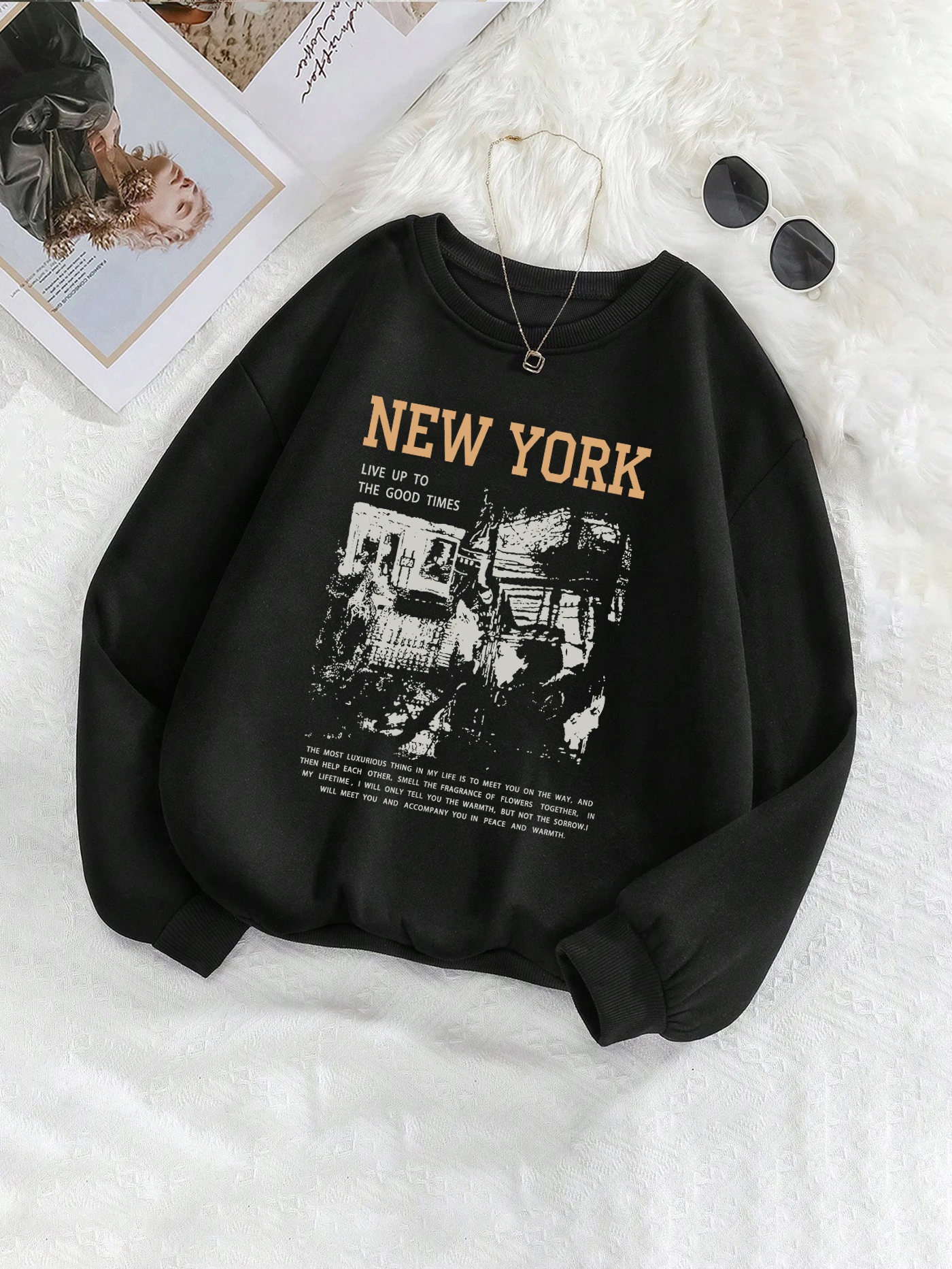 

letter print washed sweatshirt, crew neck casual washed sweatshirt for winter & fall, women's clothing