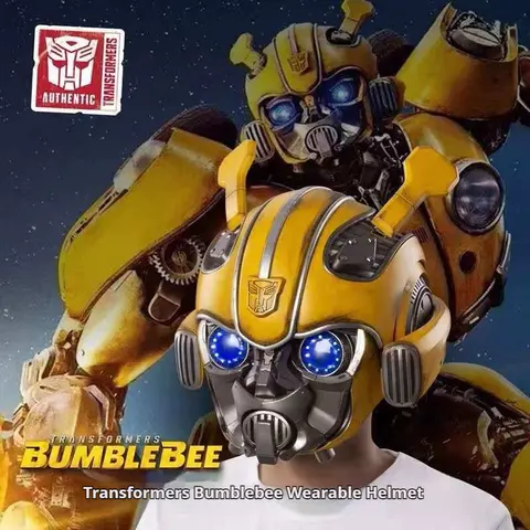 Brand New 1:1 Bumblebee Helmet Realistic Light Up Wearable Interchangeable Face Built-in Speaker Remote Control Decoration Gift