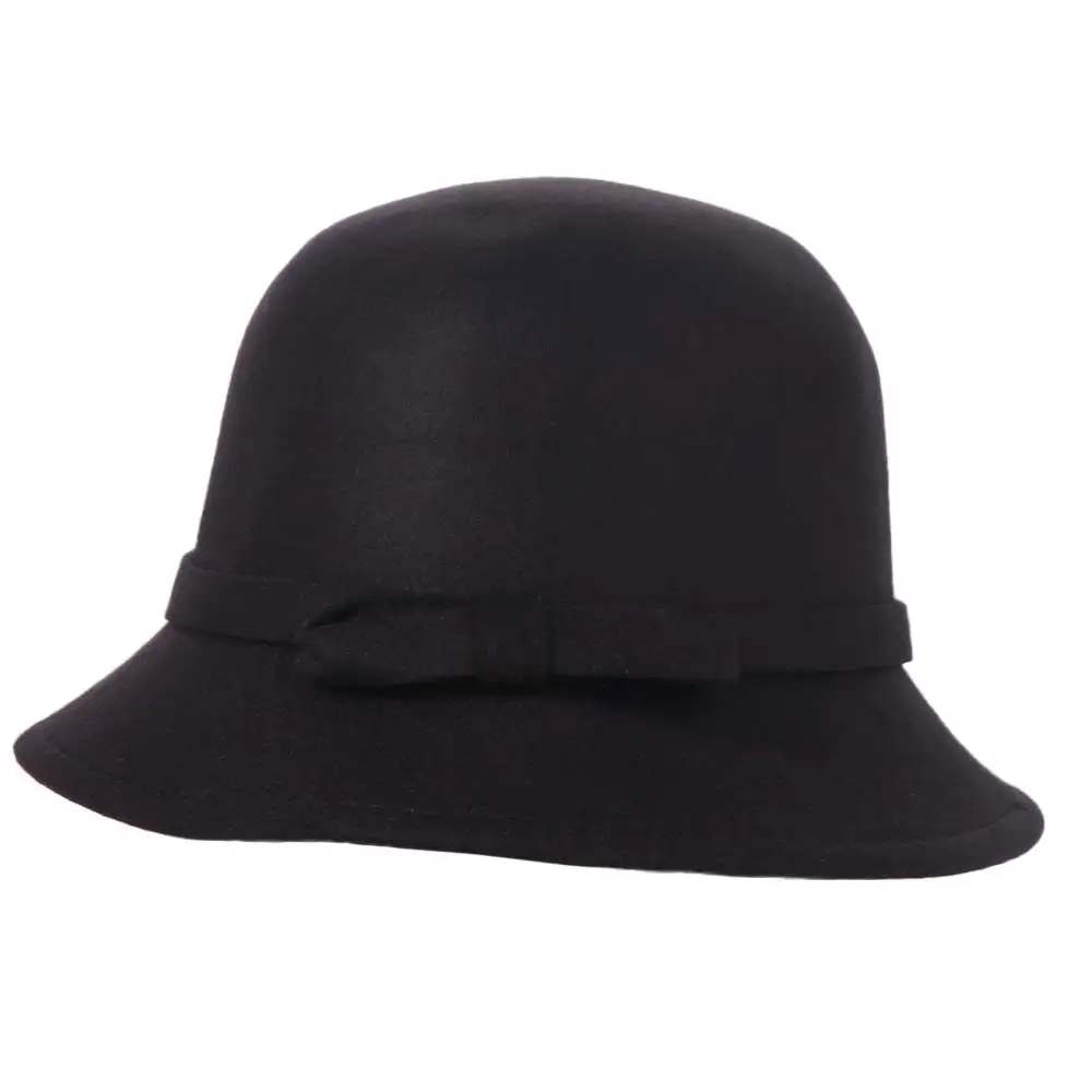 

Fashion French Style Bow Tweed Hat Autumn Winter Hepburn Women's Bow Hat Elegant Bucket Cap Felt Bowler Hat Lady