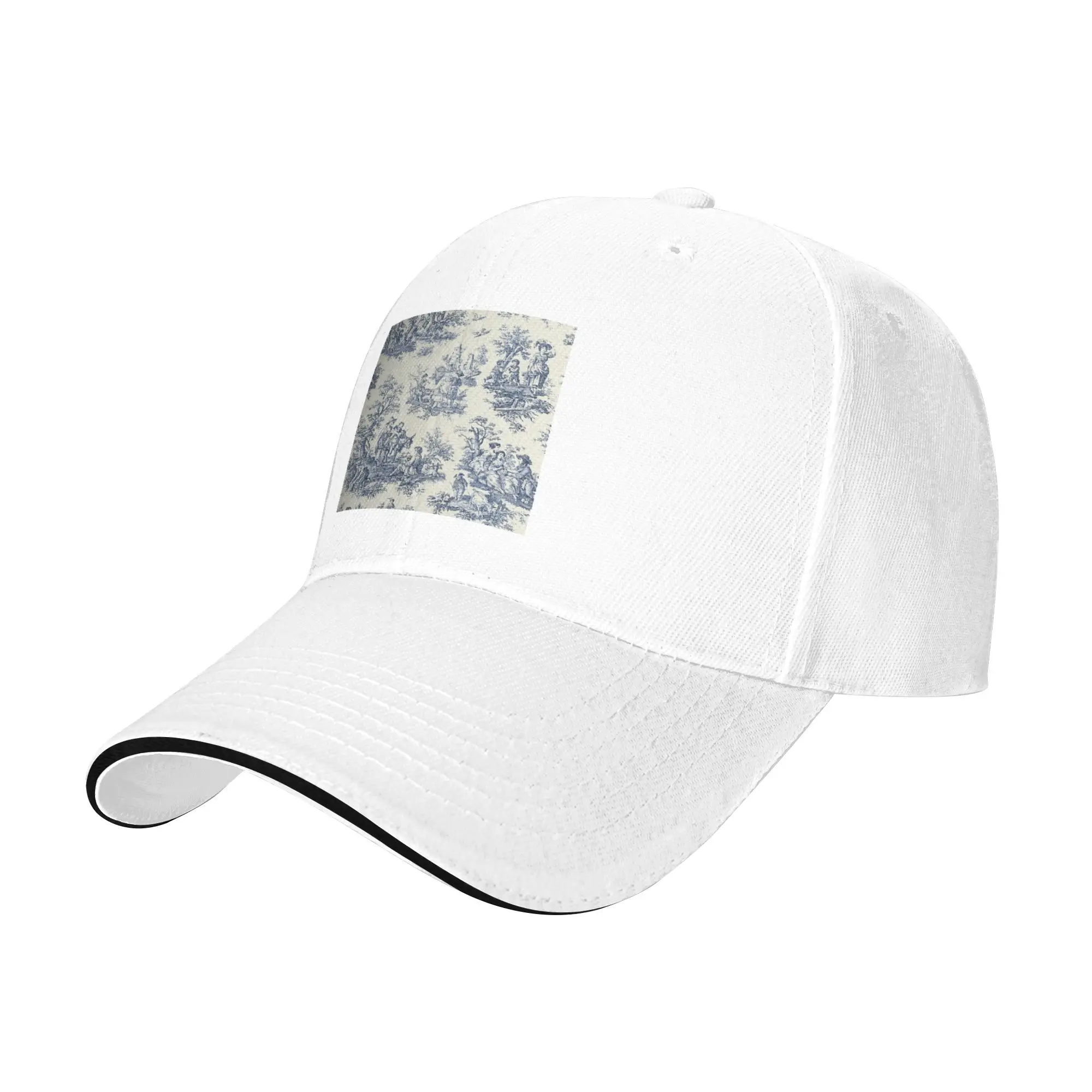 Powder Blue French Toile Picnic Design Cap Casual Baseball Caps Adjustable Hat Hip Hop Summer Unisex Baseball Hats Customizable