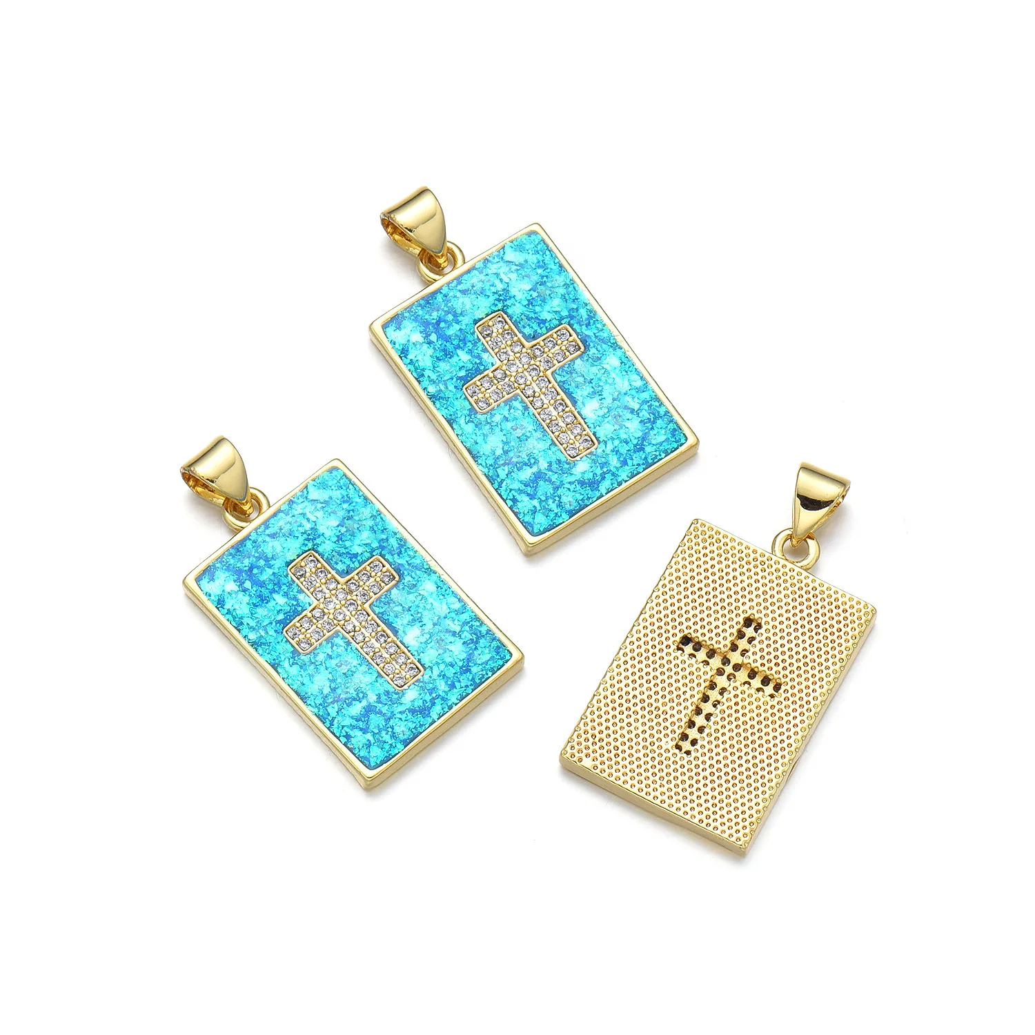 5pcs Copper Opal North American Style Cross Pendant Hanging Tag Accessorie DIY Pearl Necklace Jewelry Making Materials Wholesale