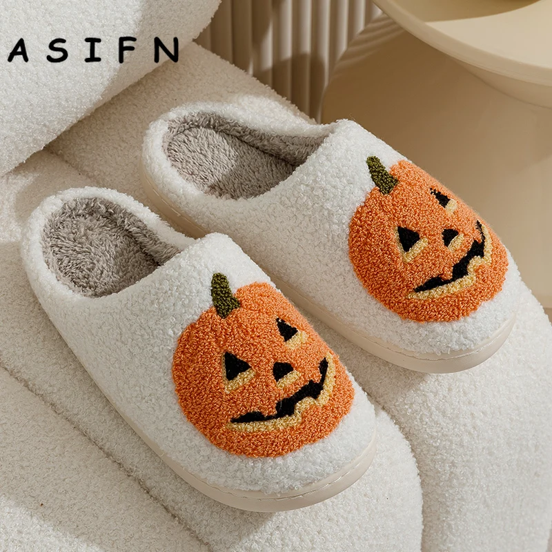 NEW Women Pumpkin Halloween Slippers Men Soft Plush Cozy Indoor Fuzzy Winter Warm Home Footwear House Shoes Fashion for Gift