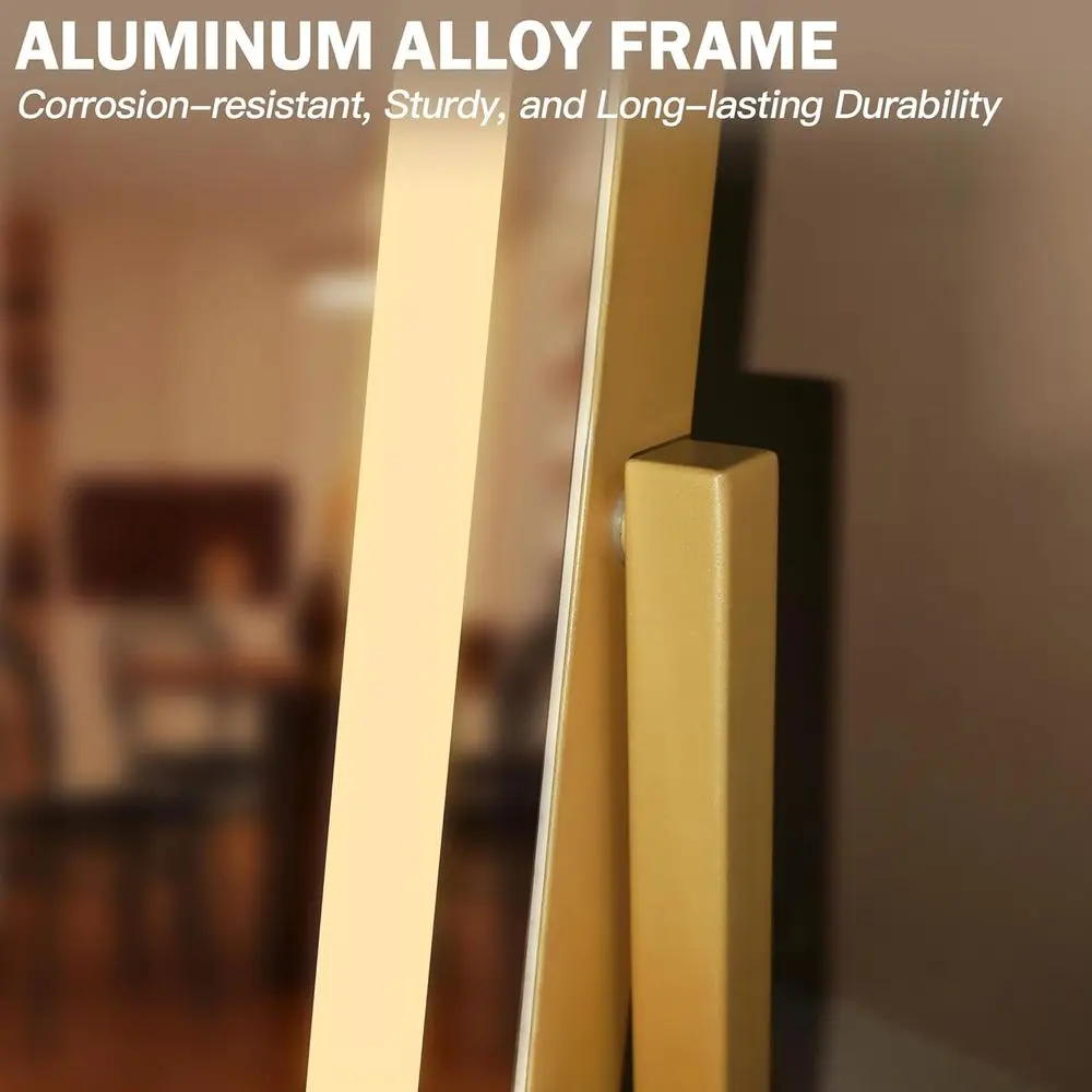 12.6x15 LED バニティミラー タッチコントロール付き、3モード調光、ゴールドメイクアップミラー