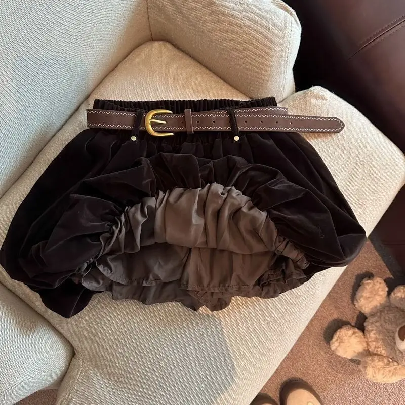 

Новая осенне-зимняя бархатная юбка с высокой талией, короткая юбка с цветочным бутоном, женская короткая бархатная короткая юбка для младшего возраста