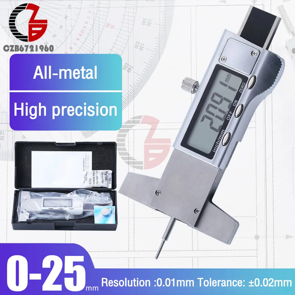 0-25mm Metal Electronic Digital Depth Gauge For Car Tyre Tire Meter Thickness Gauges Automobile Tire Wear Detection Measuring