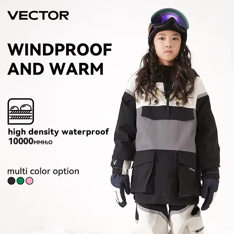 Reflective Ski Jacket Children Hooded Snow Jacket Boys and Girls Ski Wear Thickened Warmth Waterproof Snow Wear