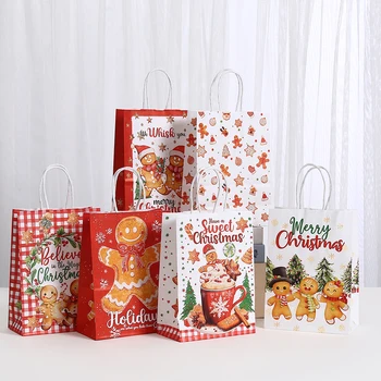 StoBag, Christmas Gift Tote Bag, Gingerbread Man Pattern, Reusable Paper, For Packaging Confectionery, Candy Packet For Kids, 12/30 Pieces