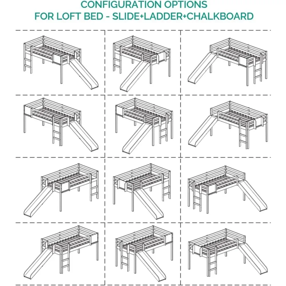 Home Cindy Kids Loft Bed with Slide, Twin Loft Bed with Slide, Toddler Loft Bed with Slide, with Ladder