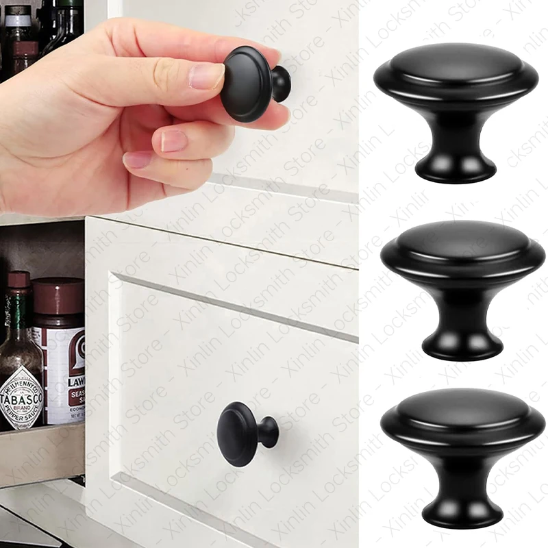 10 Pieces Black Round Cabinet Knobs 24/28mm Stainless Steel Cabinet Handles Drawer Pull Knobs with Screws Furniture Handles