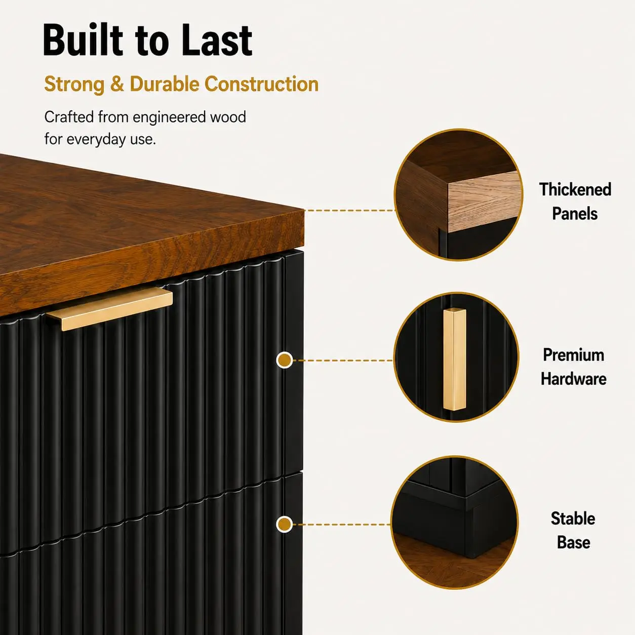 Coffee Bar Cabinet with Fridge Space & Power Outlet, Fluted Sideboard with Drawer & Shelf for Home Kitchen Dining, Customized - view 6