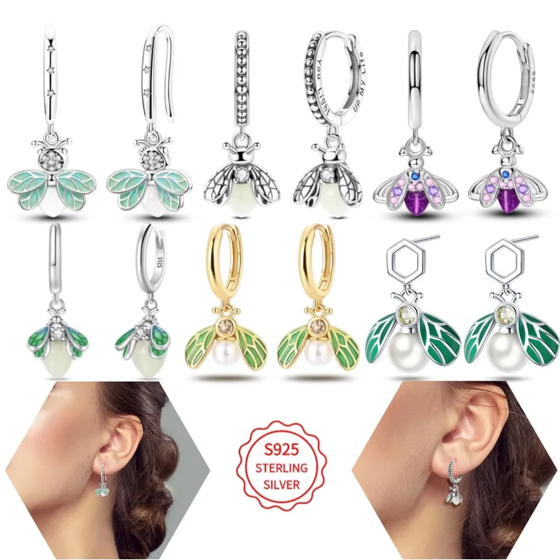 925SterlingSilver Firefly Luminous Earrings for Women Glow In The Dark Stud Fashion Jewelry Party Wedding Birthday Gift