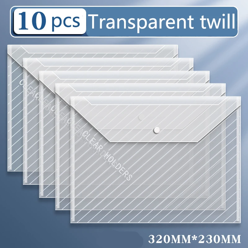 10 قطعة A4 حقيبة ملفات البلاستيك الشفاف سميكة ذات سعة كبيرة مقاوم للماء المفاجئة على نوع أوراق الاختبار حقيبة التخزين للمرشيف