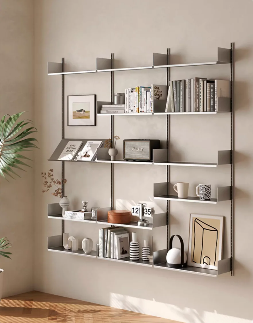 & Steel Plate Wall-mounted Shelves for the Living Room, with a Track for Adjustable Simple Display Racks and Display Stands.